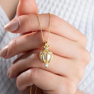 14k Gold Perle Käfig Halskette, Süßwasser Perle Halskette mit Silber Käfig, Brautjungfer Halskette, Brauthalskette, Hochzeitsgeschenk, Mom Geschenk