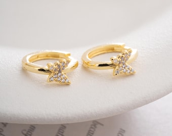 Sterling Silver Butterfly Hoop Earrings - Dainty Minimalist Jewelry
