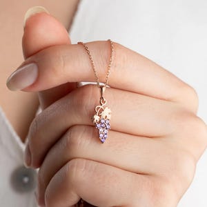 14k Gold Grape Necklace, Grape Pendant, Boho Chic Necklace, Fruit Necklace, Red Grape Pendant, Fruit Jewelry, Gift for Her