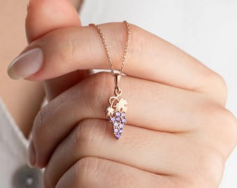 Sterling Silver Grapevine Necklace: Pink & Purple Crystal Pendant