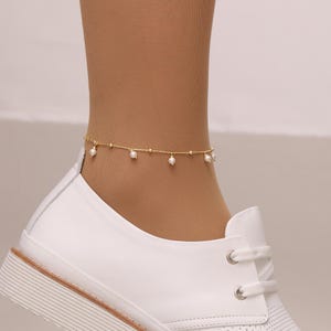 Dangling Pearl Anklet: Sterling Silver Ball Chain, Elegant Foot Jewelry