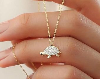 Dainty Sterling Silver Turtle Necklace: Gold Turtle Charm