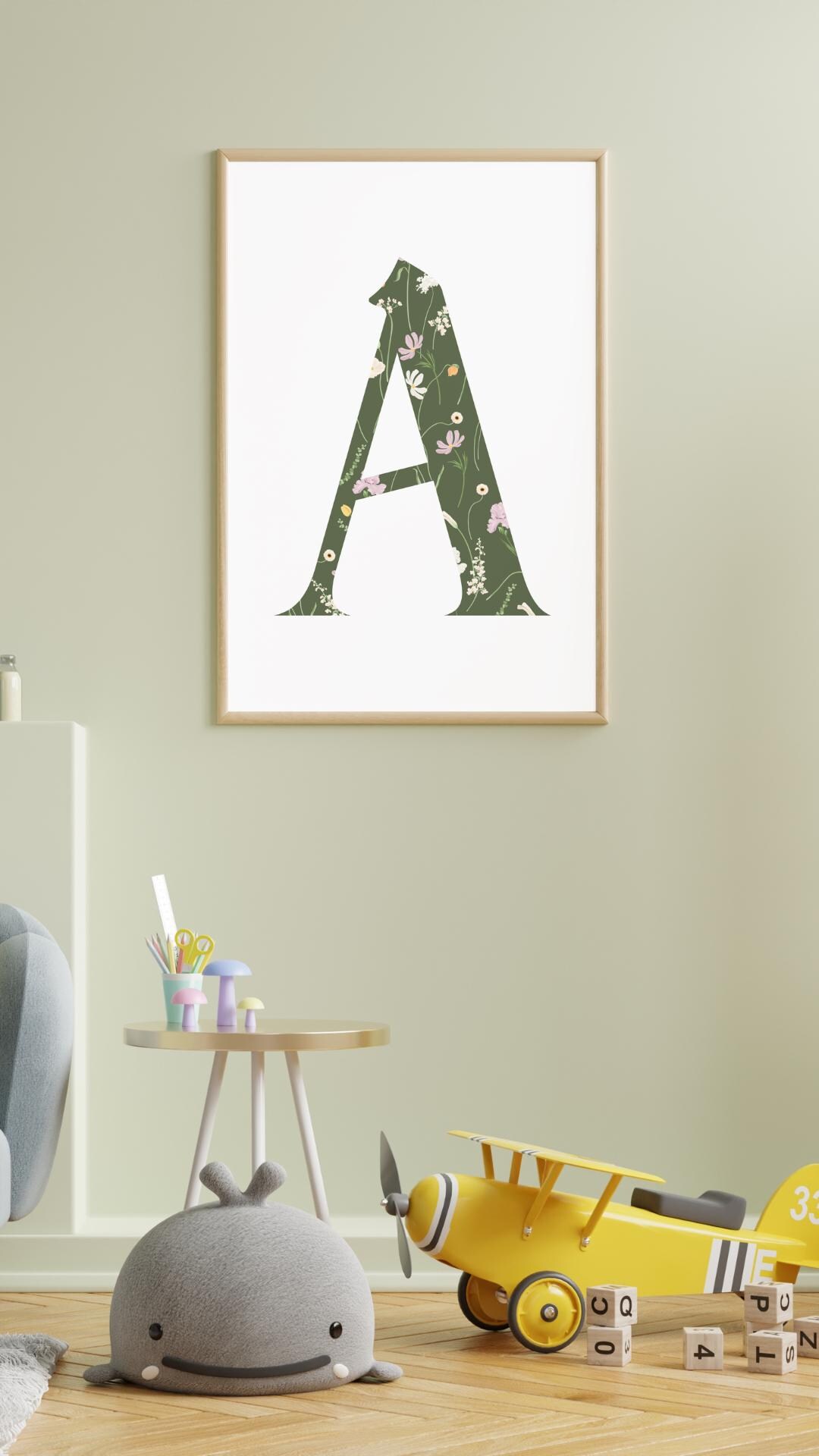 Floral Green Monogram Print | Personalized Initial Nursery Art (digital ...