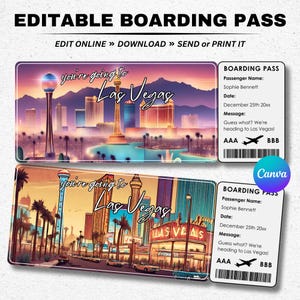 Carte d'embarquement Las Vegas - billet de voyage surprise à Las Vegas - Vous allez à Las Vegas - modèle imprimable de carte d'embarquement - billet d'avion
