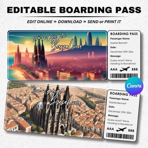 Boarding Pass Barcelona - Surprise Barcelona Trip Ticket - You're going to Barcelona - Printable Boarding Pass Template - Flight Ticket