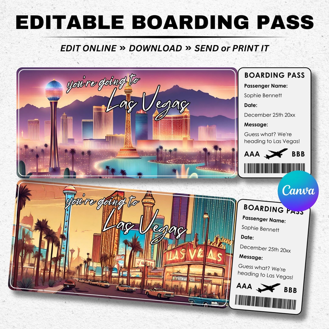 Boarding Pass Las Vegas Surprise Las Vegas Trip Ticket You're Going to ...