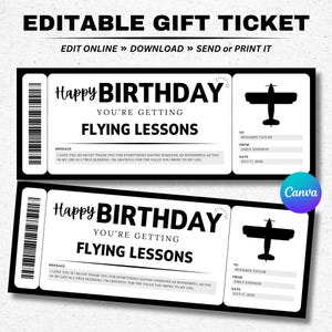 Bearbeitbare Geburtstagsflugstunden-Geschenkkartenvorlage, Überraschungsflugschulgutschein-Couponkarte, druckbare Canva-Vorlage, Pilotenschulung
