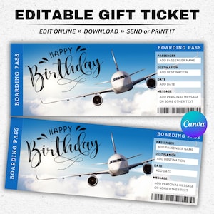 Geburtstagsflugkarte, Überraschungsreiseticket, bearbeitbares Reiseticket, druckbare Bordkartenvorlage, Überraschungsurlaub, Geburtstagsgeschenk