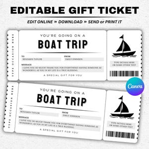 Geschenkgutschein-Vorlage für Bootsfahrten - Bearbeitbare Vorlage für Bootstourtickets - Druckbare Geschenkgutscheinkarte - Überraschungsgutschein - Canva-Vorlage