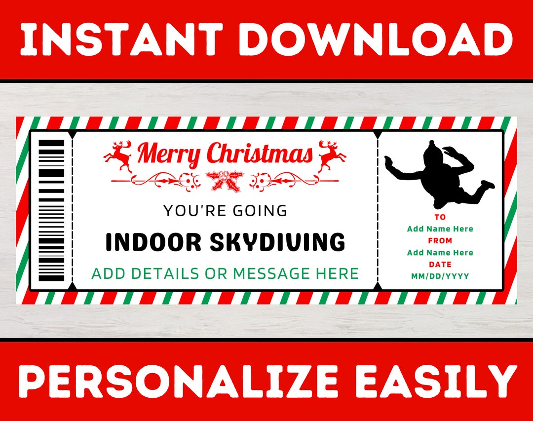 Christmas Indoor Skydiving Gift Voucher Ticket Template Surprise Indoor