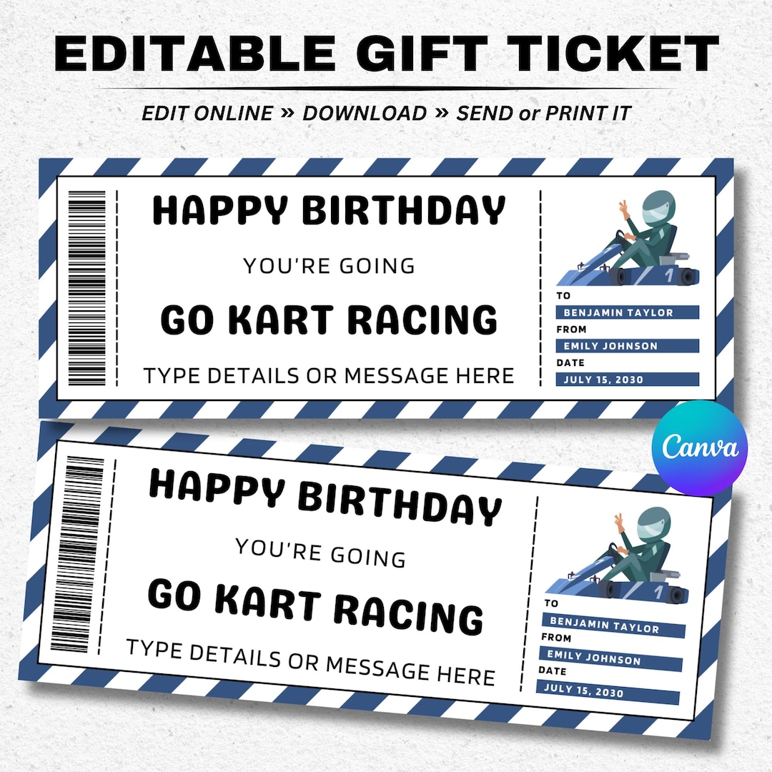 Birthday Go Karts Gift Voucher Ticket Template Surprise Go Kart Racing ...