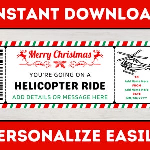Christmas Helicopter Ride Gift Voucher Ticket Template - Surprise Helicopter Ride Coupon Certificate, Printable Editable Christmas Gift Card
