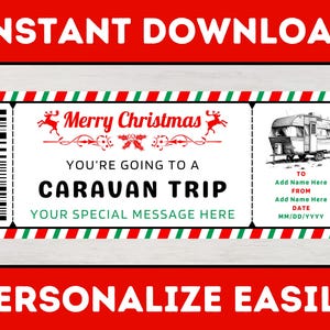 Christmas Caravan Trip Gift Voucher Ticket Template - Surprise Caravan Holiday Coupon Certificate - Printable Editable Christmas Gift Card