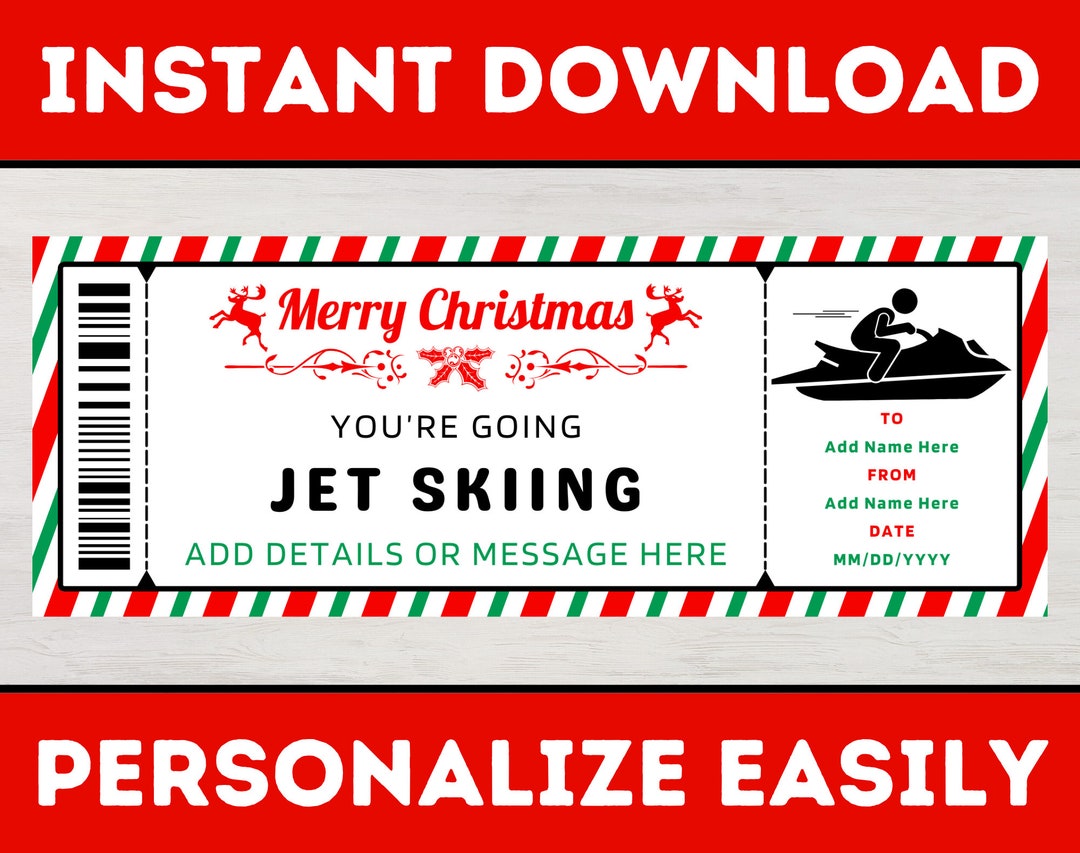 Christmas Jet Skiing Gift Voucher Ticket Template Surprise Etsy