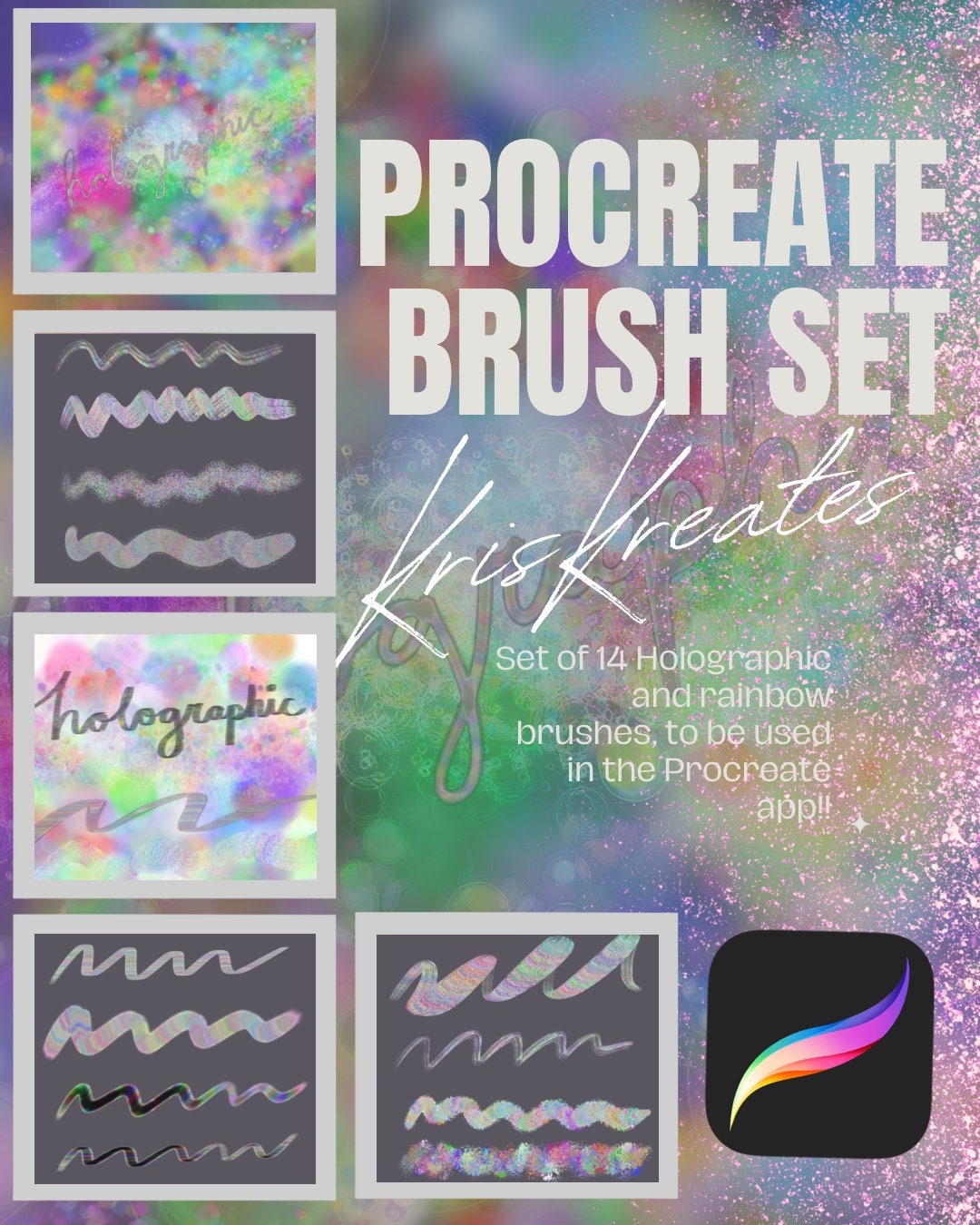 Holographic Rainbow Procreate Brush Set for Creating Sparkle Glitz Glam ...