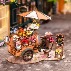 Zestaw do samodzielnego złożenia 3D drewnianej układanki Blossom Cart - dekoracyjny model rzemieślniczy dla dorosłych, kobiet, dziewcząt i chłopców, idealny pomysł na prezent