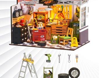 DIY Miniature Garage Workshop Kit with LED Lights