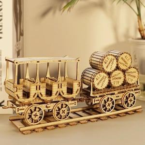 DIY 3D Wooden Wine Truck Puzzle Kit - Brainteaser Model for Christmas & Birthday Gifts