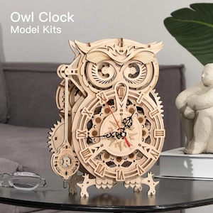 ROKR 3D Wooden Owl Clock Puzzle Kit - Creative Model Building Set for Kids & Adults