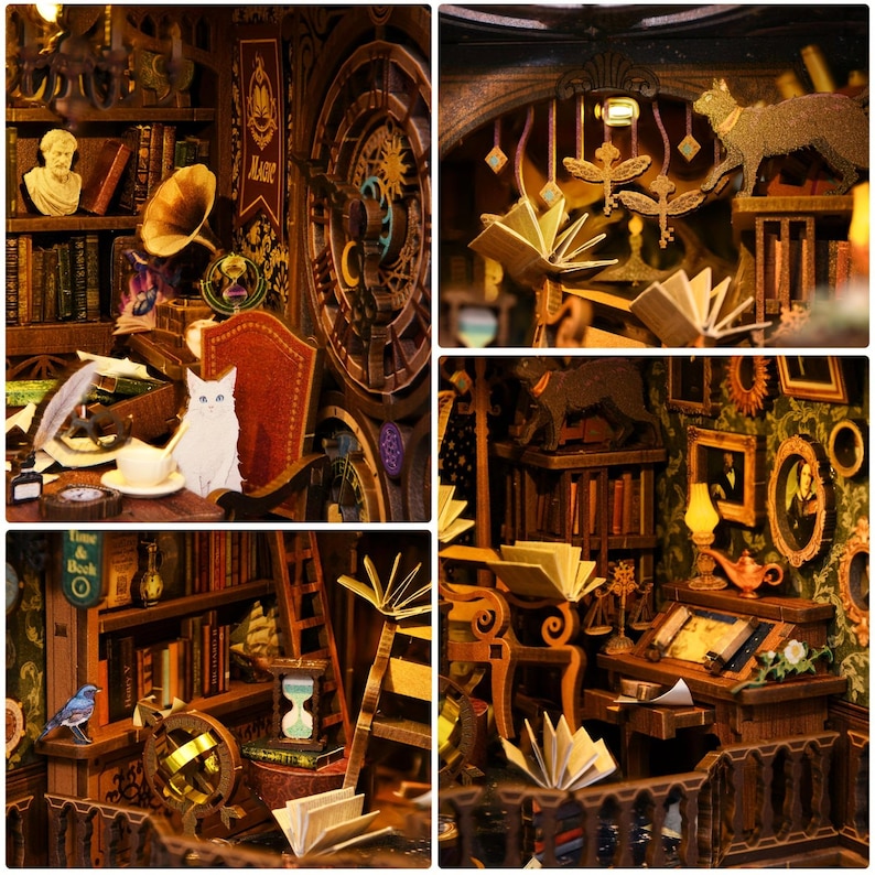 DIY Miniature Library Book Nook Kit: WONGER Bookshelf Insert With LED ...