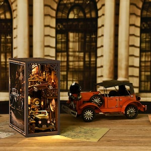 Car Magic House Book Nook Kit: 3D Wooden Bookshelf Insert with LED Lights