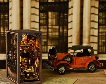Car Magic House Book Nook Kit: 3D Wooden Bookshelf Insert with LED Lights