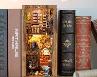 DIY Miniature House Book Nook Kit: Wooden Bookshelf Insert & Bookend Gift