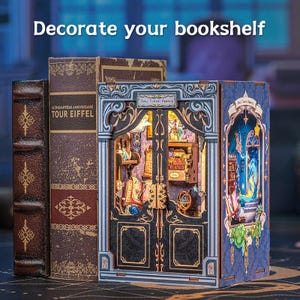 DIY Soul Travel Agency Book Nook Kit - Miniature Dollhouse with Light, Wooden Bookshelf Insert, 3D Puzzle Decor & Unique Gift Idea
