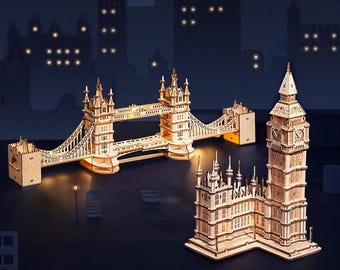 3D Wooden Puzzle Kit: Tower Bridge & Big Ben Assembly