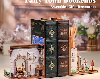 Kit de rincón de libros DIY para el pueblo de las hadas: Sujetalibros de madera 3D