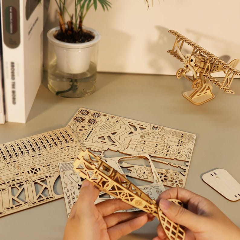 3D Wooden Bi-plane Puzzle Kit: DIY Craft Model for Adults & Teens - Etsy