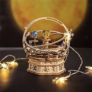 Rotating Starry Night Music Box: 3D Wooden Puzzle, DIY Assembly