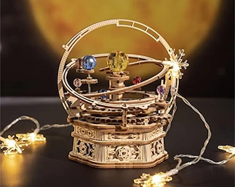 Rotating Starry Night Music Box: 3D Wooden Puzzle, DIY Assembly