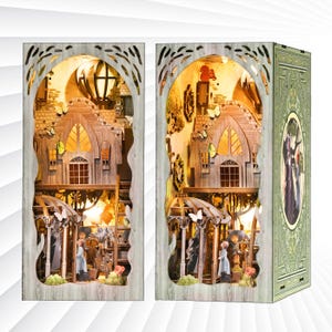 Dorothy&#39;s Journey DIY Book Nook Kit - 3D Wooden Dollhouse Bookshelf Insert with LED Lights, Creative Educational Bookend Decoration