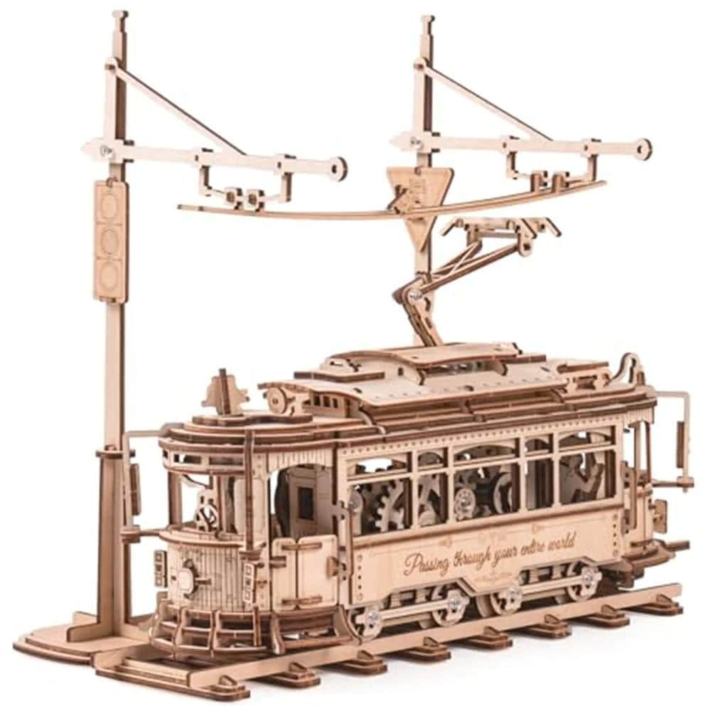3D Wooden Gear Tram Puzzle: DIY Mechanical Model Kit