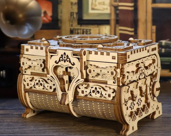DIY 3D Wooden Antique Jewel Box Puzzle Kit: Elegant Home Decor