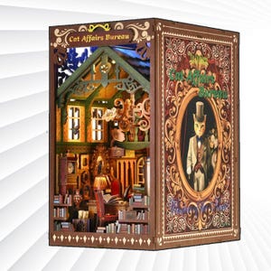 DIY Cat Returns Book Nook Kit - Wooden Puzzle Bookshelf Insert Inspired by Hayao Miyazaki, Dollhouse Model Bookend & Unique Home Decor