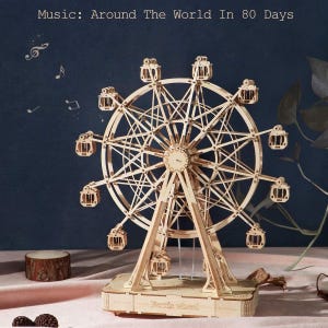 DIY Wooden Ferris Wheel Music Box Model – Rotatable Toy for Kids and adults Birthdays