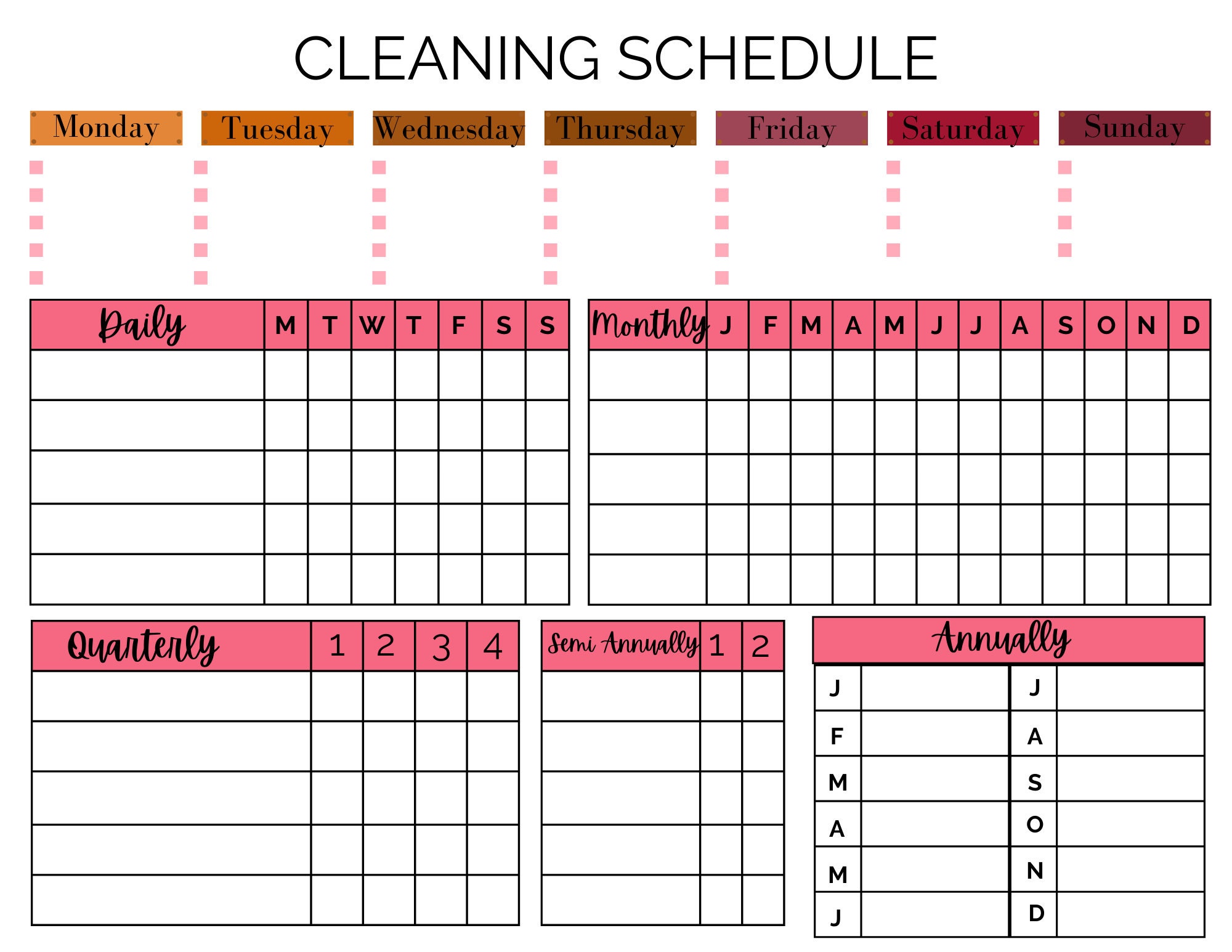 EDITABLE Cleaning Schedule | Checklist | Cleaning Planner | Printable ...