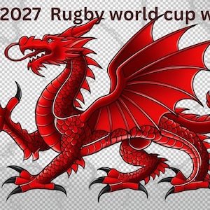 Illustraties rugby Wales - Wereldbeker droom 2027 - Welsh Dragon PNG SVG - afdrukbare digitale download voor fans van Wales