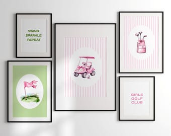 Pink Golf Wall Set of 5, Girly Golf Posters for Teen Girl Room Printable
