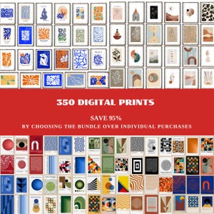Pode incluir: Uma colagem de 350 impressões digitais com designs geométricos abstratos em várias cores e padrões. O texto "350 IMPRESSÕES DIGITAIS" e "ECONOMIZE 95%" é exibido em letras brancas em negrito sobre um fundo vermelho. O texto "AO ESCOLHER O PACOTE EM VEZ DE COMPRAS INDIVIDUAIS" é exibido em letras brancas sobre um fundo vermelho.
