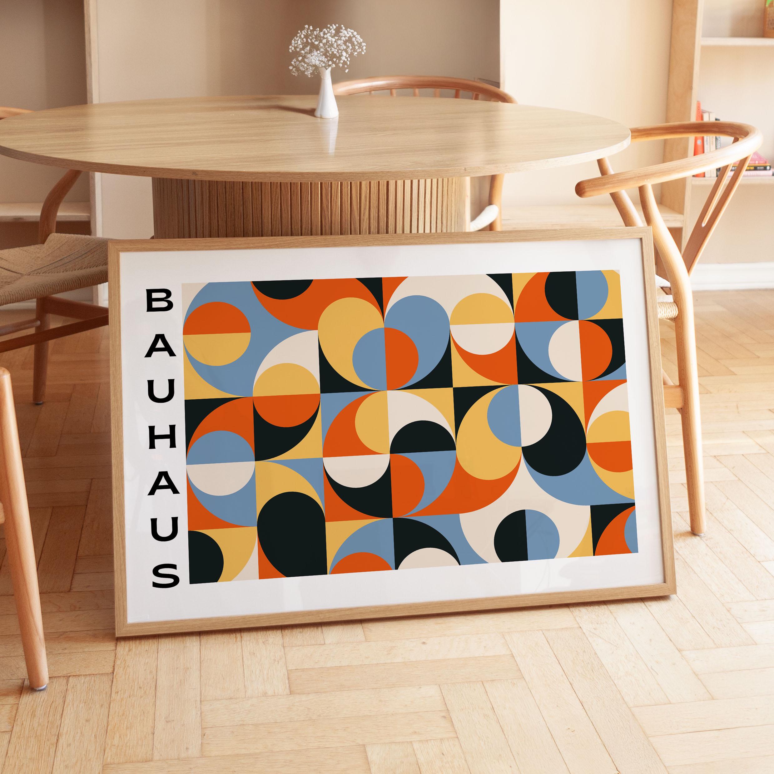 Colorful Bauhaus Wall Art – Horizontal Abstract Mid Century Modern Print – Digital Download Poster for Home Decor