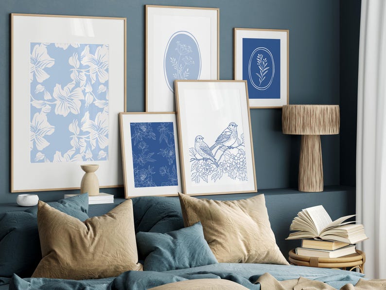 Blue Chinoiserie Wall Art Set of 16 Prints: Grandmillennial Posters ...