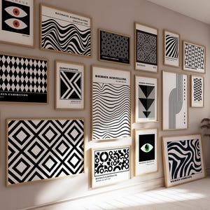Black White Wall Art Set 60 Bauhaus Abstract Prints, Mid Century Modern Posters Printable