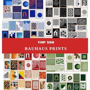 Mega pacote com 350 pôsteres modernos da Bauhaus. Arte de parede colorida moderna de meados do século. Arte de parede abstrata e eclética. Impressões digitais para download.