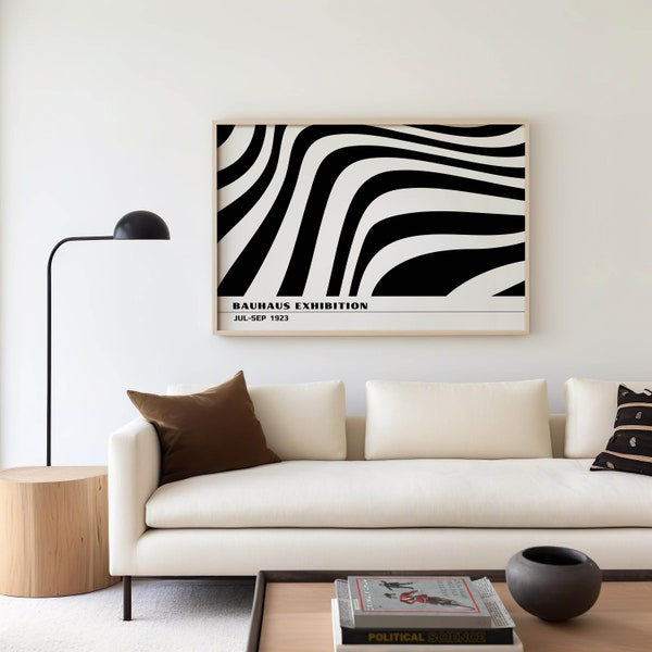 Bauhaus Exhibition Horizontal Wall Art. Black and White Abstract Poster. Mid Century Modern Wall Art. Trendy Wall Decor. Digital Print.