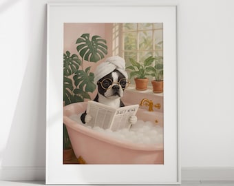 Funny Boston Terrier Bathroom Poster: Quirky Dog Wall Art Digital Download Print