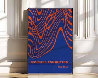 Blue and Orange Bauhaus Poster. Mid Century Modern Wall Art. Minimalist Eclectic Wall Art. Trendy Abstract Digital Download Print