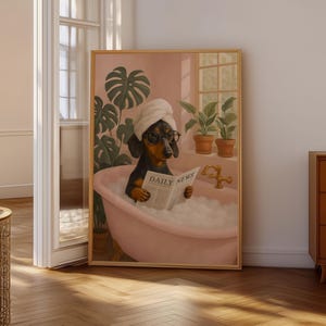 Dachshund in Bubble Bath Poster: Funny Bathroom Pet Wall Decor Digital Download image 5